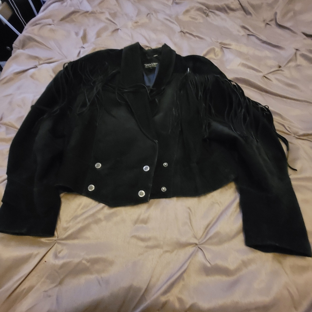 Pelle Milano leather suede fringe jacket